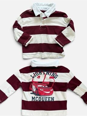 Baby Gap Disney Cars Lightning McQueen Rugby Polo Shirt Maroon Stripe 18-24M
